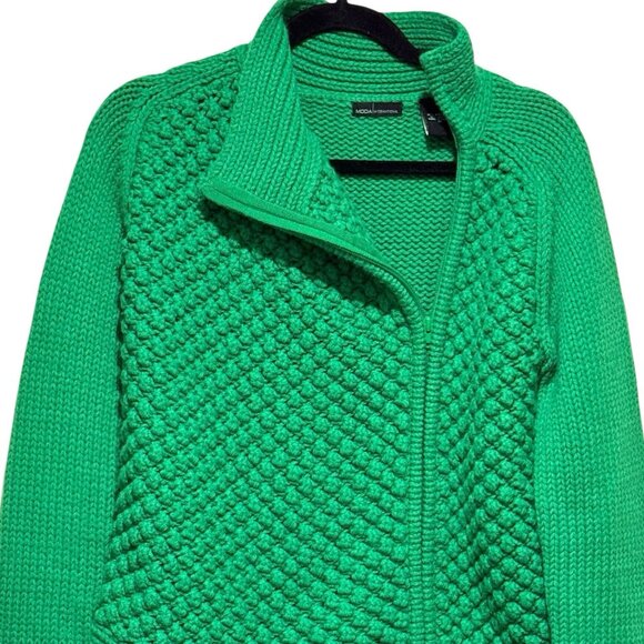 Moda International Kelly Green Full Zip Textured Cardigan Sweater Womens Medium - Picture 3 of 11